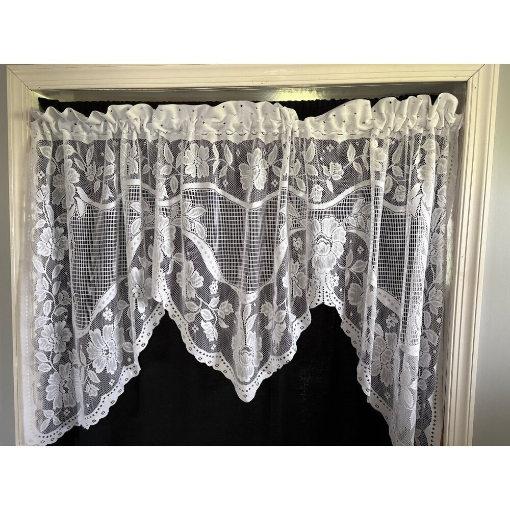 White Floral Lace Curtain Valance 35"H x 72"W